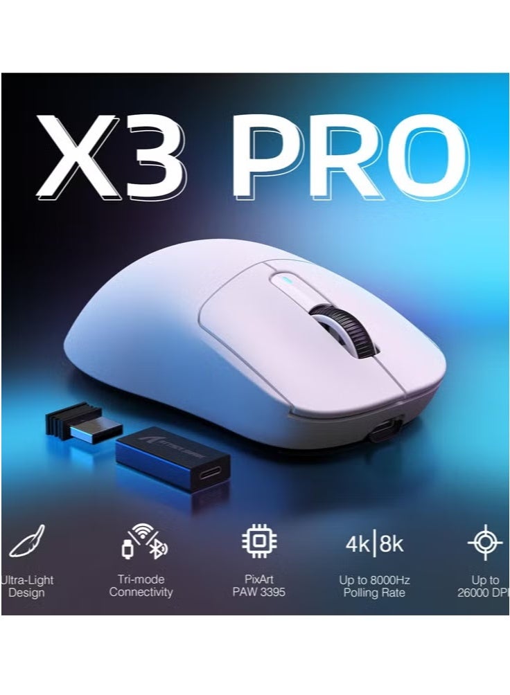 Attack Shark X3PRO 4K/8K Lightweight Wireless Gaming Mouse with Tri-Mode(Wired/2.4GHz/BT),PAW3395 Optical Sensor,26K DPI,Kailh GM8.0 Switch,Long Battery,7 Buttons for PC/Laptop/Win/Mac(White)  - Image 2