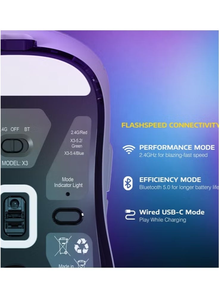 Attack Shark X3PRO 4K/8K Lightweight Wireless Gaming Mouse with Tri-Mode(Wired/2.4GHz/BT),PAW3395 Optical Sensor,26K DPI,Kailh GM8.0 Switch,Long Battery,7 Buttons for PC/Laptop/Win/Mac(White)  - Image 5