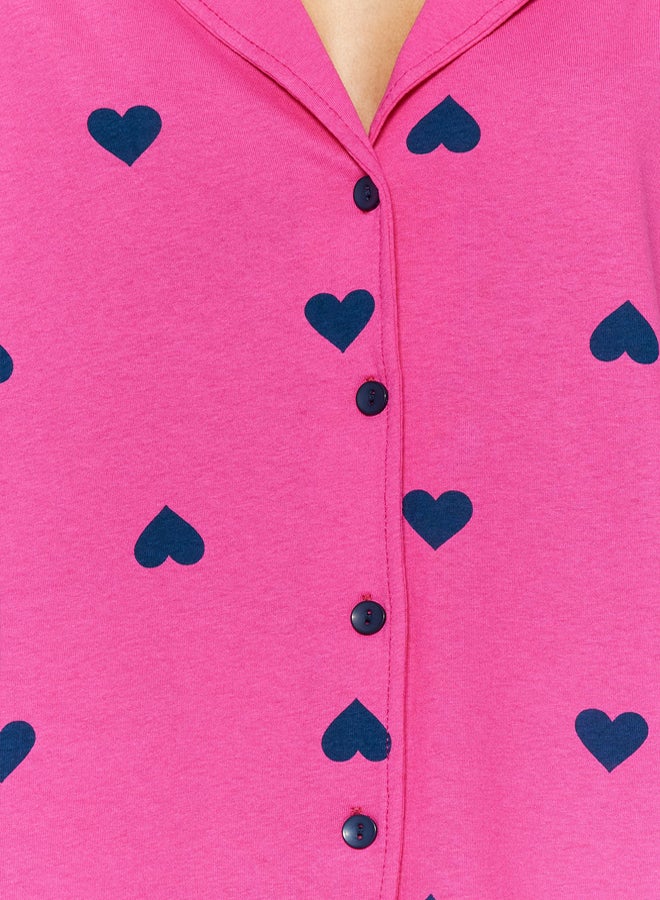trendyol Pink 100% Cotton Heart Shorts Knitted Pajama Set - Image 5
