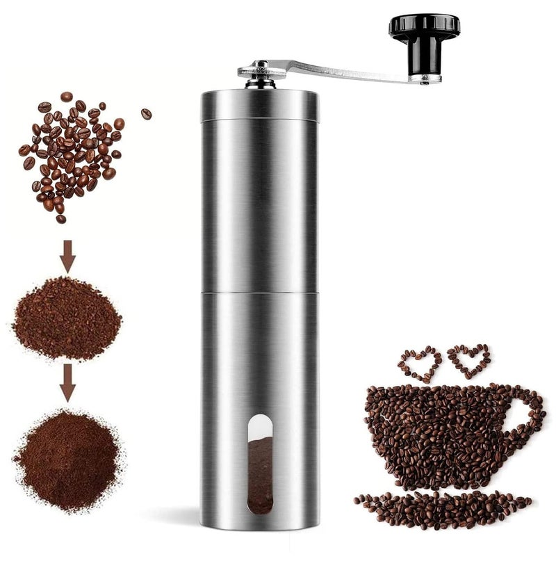 N.C N/C Manual Coffee Grinder with Adjustable Settings Conical Burr Grinder for Coffee Beans, Stainless Steel Burr Coffee Grinder for Aeropress, Drip Coffee, Espresso, French Press (silver) - Image 1