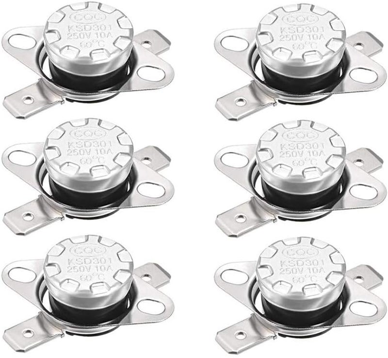 bnafes ترموستات KSD301 60°C 10A مغلق عادة N.C مفتاح تحكم حد قرص مفاجئ ترموستات ميكروويف مفتاح حراري 6 قطع - Image 1