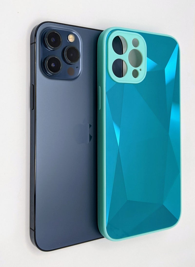HEXABEX جراب iPhone 12 Pro Max، جراب واقٍ من الألماس اللامع المرصع بالمرايا لهاتف iPhone 12 Pro Max باللون الأزرق الياقوتي - Image 2