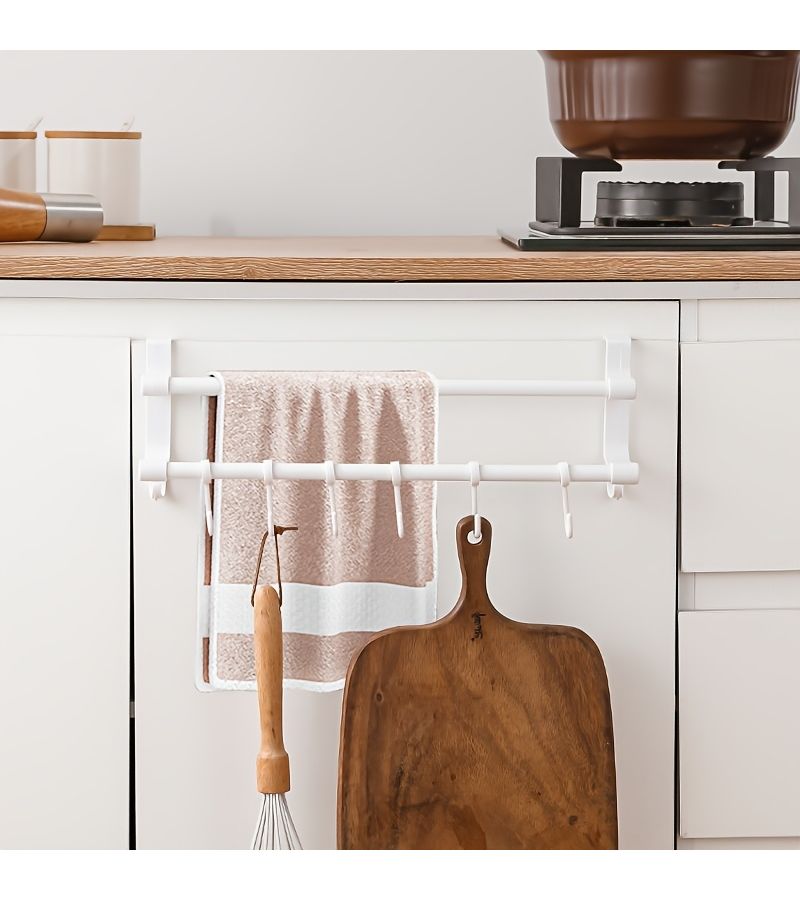 2 Small Double Layer Black Kitchen Towel Rack With Hooks Drill Free Cabinet Door Towel Bar For Bathroom Organizing Towels Dishcloths Gloves And Kitchen Supplies Space Saving - Image 5