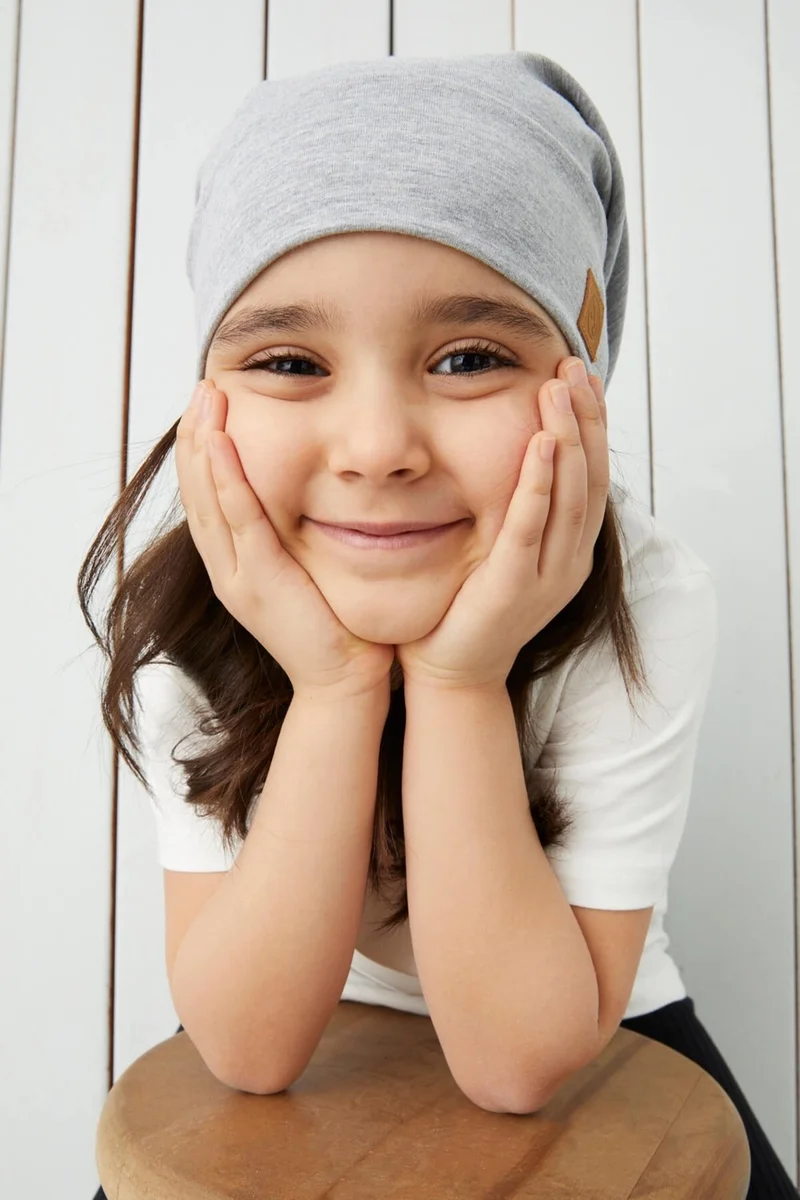 بيبيجيز Girl Gray Yarn 4 Season Hat Beanie Buff Soft Combed Cotton
