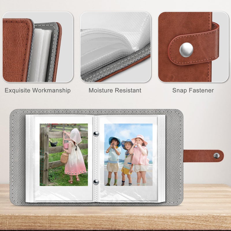 فينتي Fintie Mini Photos ألبوم كتاب للألبوم لأفلام 2 × 3 بوصة - 52 جيوبًا ألبومات صغيرة لـ Fujifilm Instax Mini Camera/Polaroid Hi -Print Pictures Kpop Photocard حامل Binder Vintage Brown - Image 3