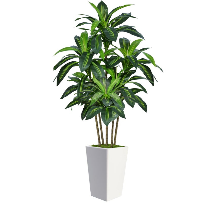 Flydeer 6FT Artificial Dracaena Tree, Fake Tree Indoor with White Tall Planter,Tall Artificial Plants Indoor,Artificial Silk Tree for Home Office Decor (White) - Image 1