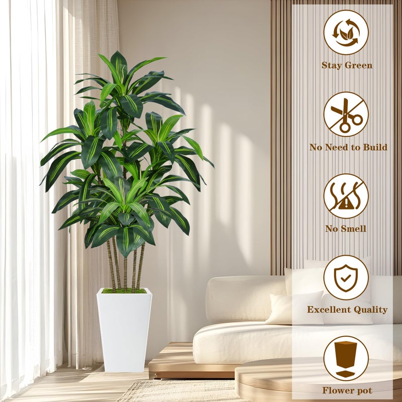 Flydeer 6FT Artificial Dracaena Tree, Fake Tree Indoor with White Tall Planter,Tall Artificial Plants Indoor,Artificial Silk Tree for Home Office Decor (White) - Image 2