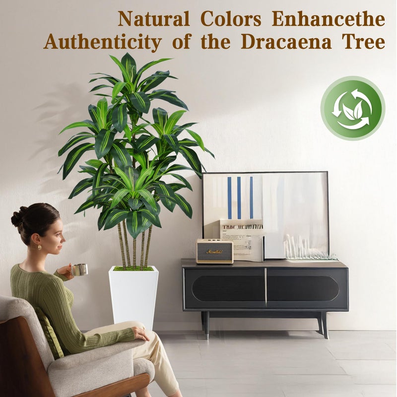 Flydeer 6FT Artificial Dracaena Tree, Fake Tree Indoor with White Tall Planter,Tall Artificial Plants Indoor,Artificial Silk Tree for Home Office Decor (White) - Image 5