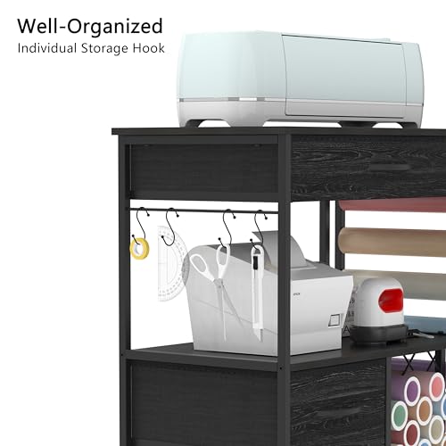 VENNQD Storage Cart Compatible with Cricut Machines Stand Cutting Machine Stand with Drawers and Vinyl Roll Holder Rolling Craft Cabinet Table for Cricut Craft Workstation for cart Craft Room (Black) - Image 5