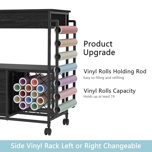 VENNQD Storage Cart Compatible with Cricut Machines Stand Cutting Machine Stand with Drawers and Vinyl Roll Holder Rolling Craft Cabinet Table for Cricut Craft Workstation for cart Craft Room (Black) - Image 4
