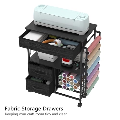 VENNQD Storage Cart Compatible with Cricut Machines Stand Cutting Machine Stand with Drawers and Vinyl Roll Holder Rolling Craft Cabinet Table for Cricut Craft Workstation for cart Craft Room (Black) - Image 3