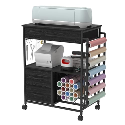 VENNQD Storage Cart Compatible with Cricut Machines Stand Cutting Machine Stand with Drawers and Vinyl Roll Holder Rolling Craft Cabinet Table for Cricut Craft Workstation for cart Craft Room (Black) - Image 1