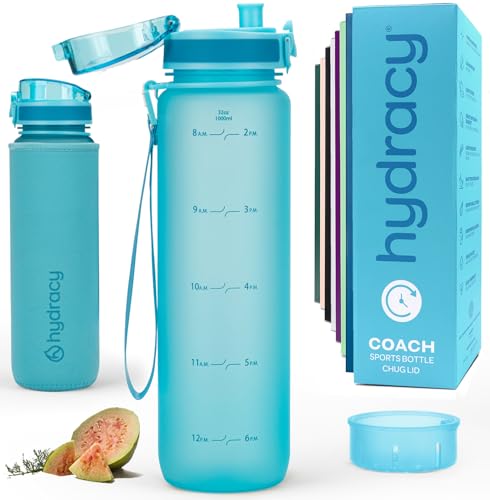 Hydracy Water Bottle with Time Marker -Large 32 oz BPA Free Water Bottle & No Sweat Sleeve -Leak Proof Gym Bottle with Fruit Infuser Strainer & Times to Drink -Ideal for Fitness Sports & Outdoors - Image 1