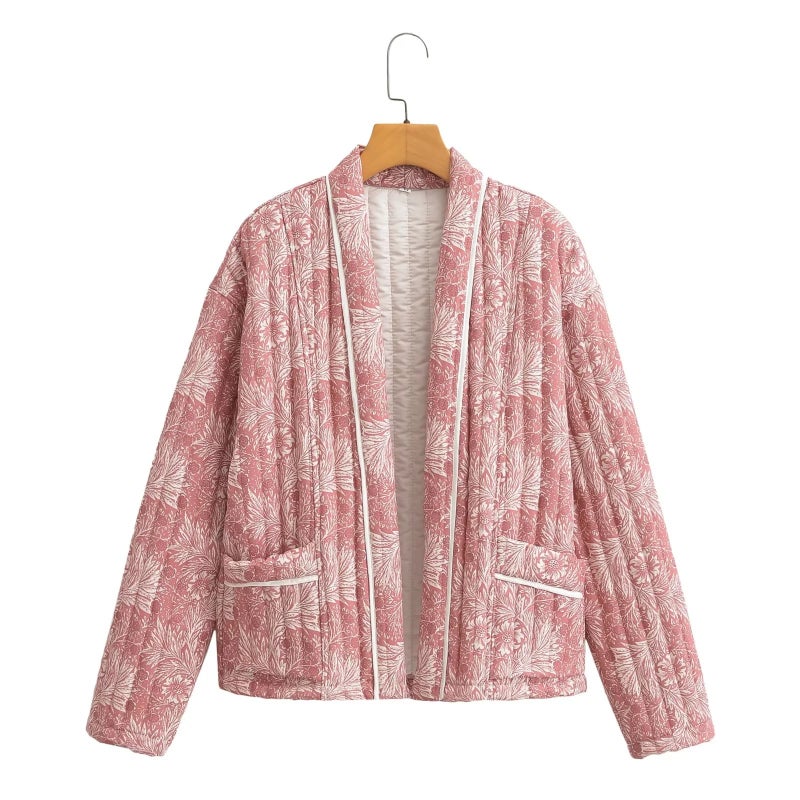 2023 Autumn V-Neck Print Cotton Coat 1698#~ picture color