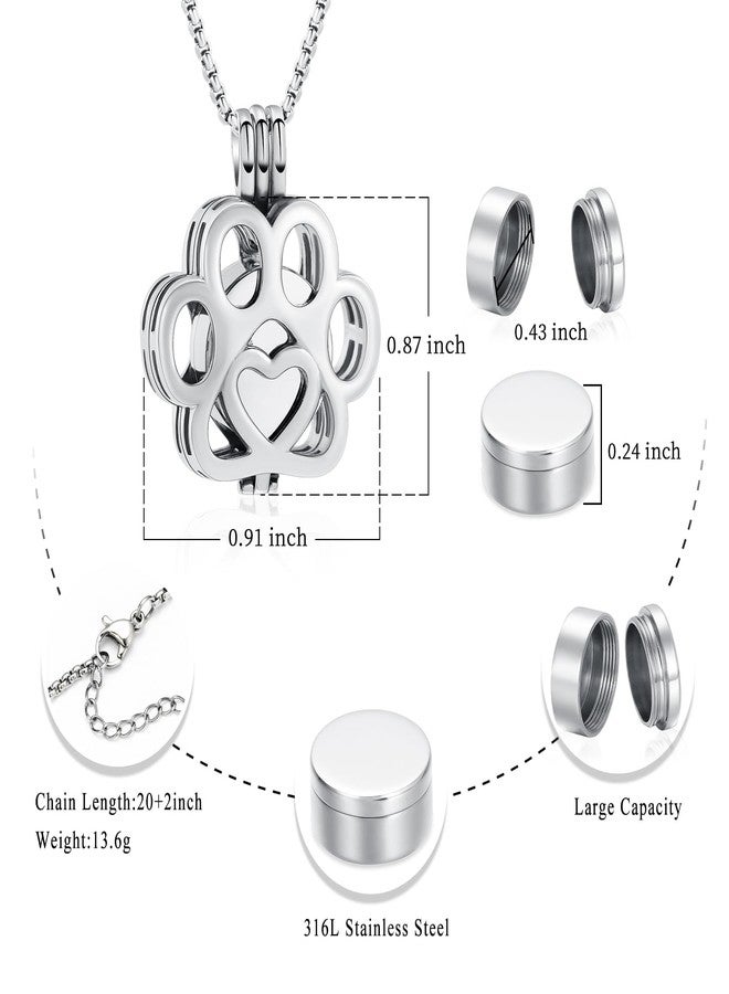 Oinsi Pet Cremation Jewelry For Ashes For Dog/Cat Paw Stainless Steel Memorial Locket Urn Necklace Inside Mini Case Keepsake Cremation Jewelry Women Men (Full Silver) - Image 2