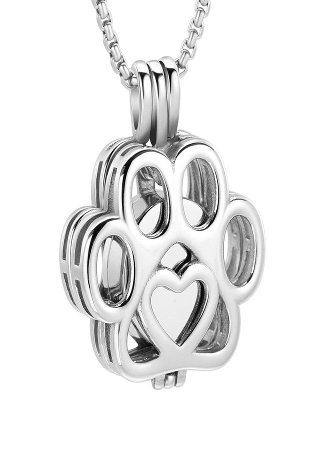 Oinsi Pet Cremation Jewelry For Ashes For Dog/Cat Paw Stainless Steel Memorial Locket Urn Necklace Inside Mini Case Keepsake Cremation Jewelry Women Men (Full Silver) - Image 1