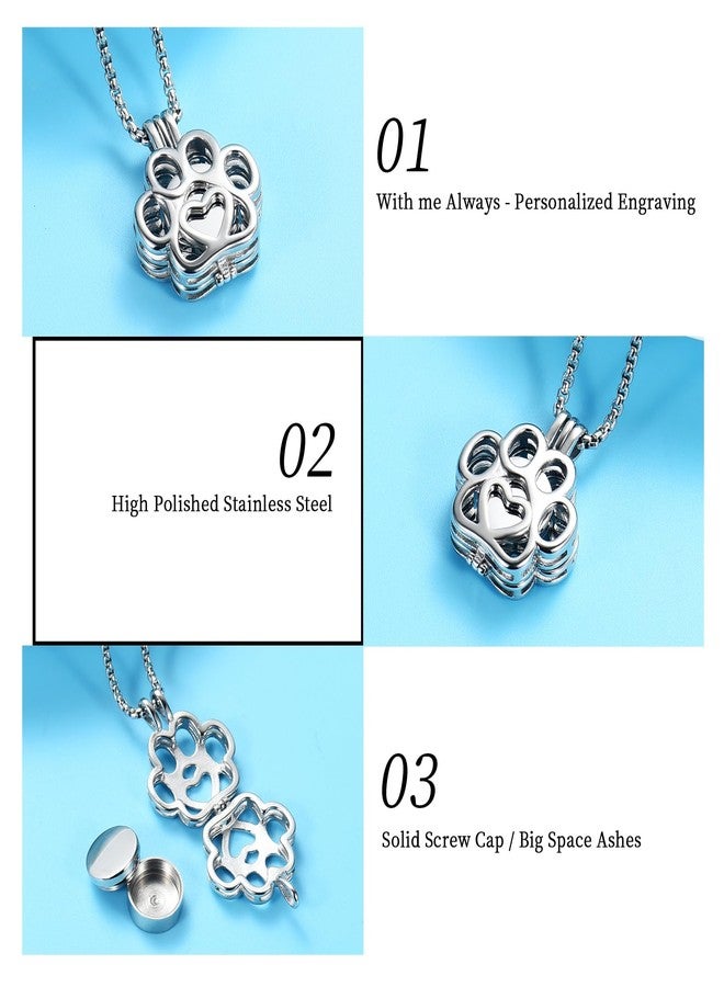 Oinsi Pet Cremation Jewelry For Ashes For Dog/Cat Paw Stainless Steel Memorial Locket Urn Necklace Inside Mini Case Keepsake Cremation Jewelry Women Men (Full Silver) - Image 3