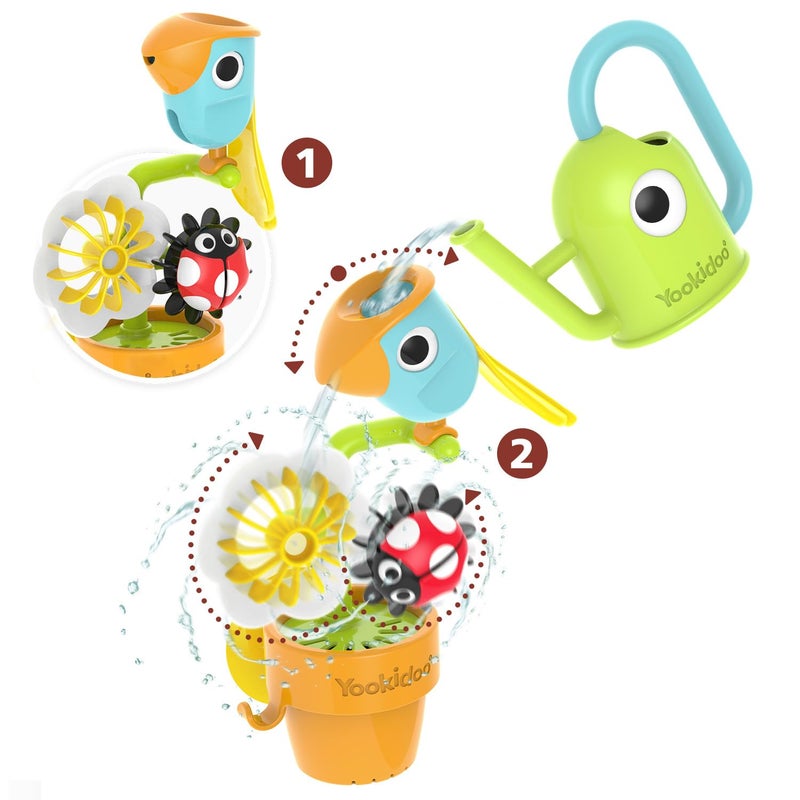 Yookidoo Watering Can Baby Bath Toy (Ages 1-3) Spinning Lady Bug & Tipping Bird Toy With 3 Moving Pieces (Mold Free) - Attaches To Tub Wall For Easy Toy Holder and Storage - For Toddler Bath Time - Image 3