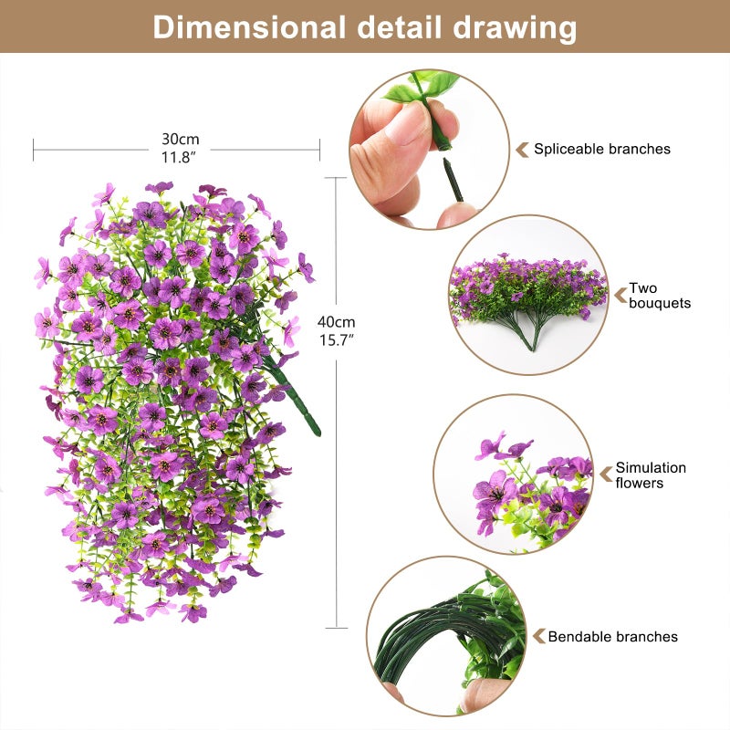ZFProcess Artificial Hanging Flowers for Outdoors Spring Decoration, 2PCS Silk Fake Daisy Realistic Outdoor Flowers UV Resistant Porch Patio Window Yard Decor(Purple) - Image 2