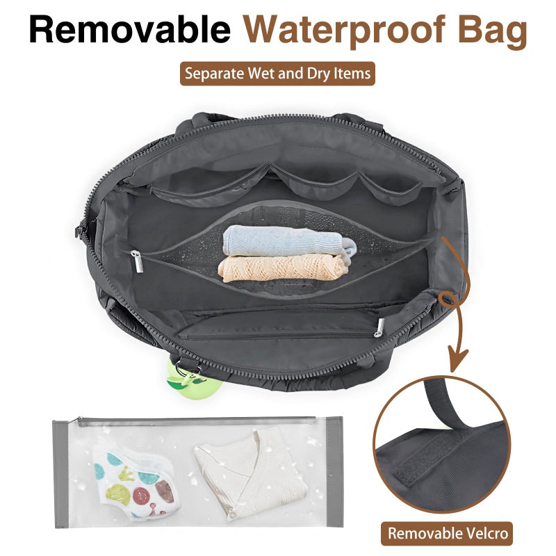 KUBYA Diaper Bag Tote, Puffer Quilted Baby Diaper Tote Bags Shoulder Bag Mommy Handbag Hospital Bag Travel Large Tote Bag for Women Crossbody Bag, with Silicone Pacifier Case - Image 3