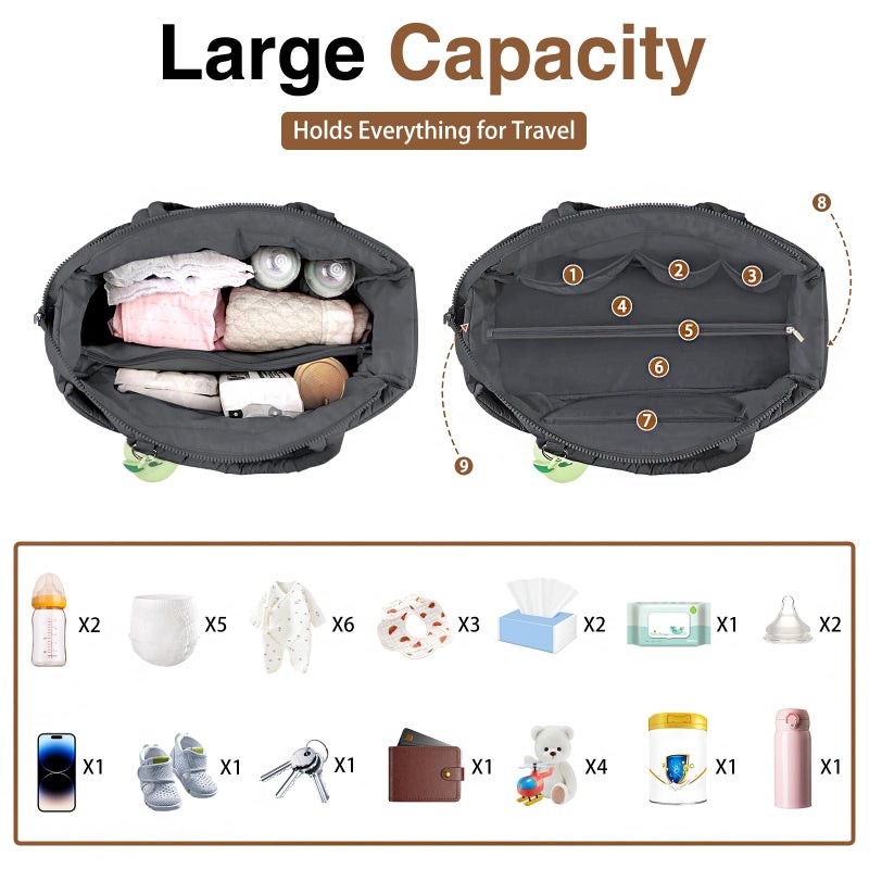 KUBYA Diaper Bag Tote, Puffer Quilted Baby Diaper Tote Bags Shoulder Bag Mommy Handbag Hospital Bag Travel Large Tote Bag for Women Crossbody Bag, with Silicone Pacifier Case - Image 2