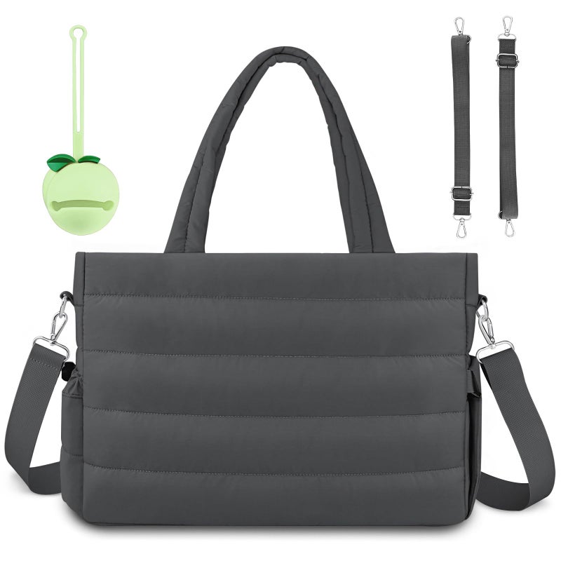 KUBYA Diaper Bag Tote, Puffer Quilted Baby Diaper Tote Bags Shoulder Bag Mommy Handbag Hospital Bag Travel Large Tote Bag for Women Crossbody Bag, with Silicone Pacifier Case - Image 1