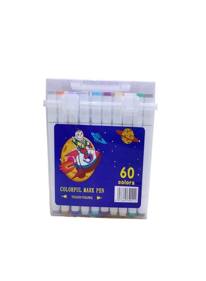 Generic Colourful Marker Pen Set, 60 Colours, Space Themed Storage Bag  - Image 2