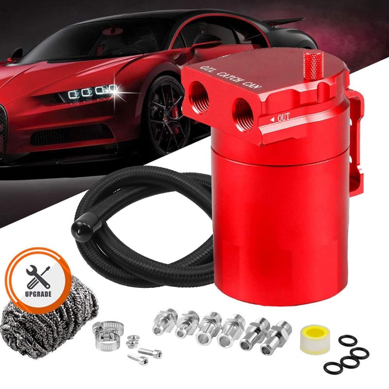 RULLINE Universal 350ml Oil Catch Can Tank 0046 Aluminum Polish Baffled Reservoir Red - Image 1