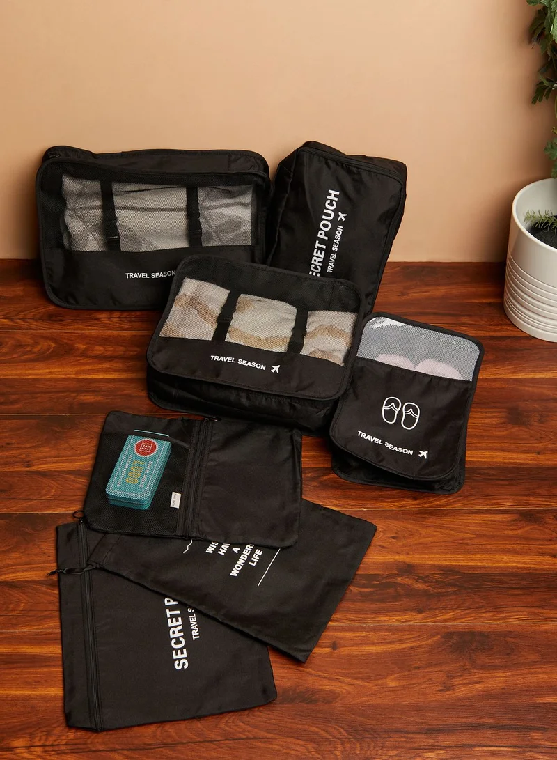 AURORA Black Set Of 7 Travel Organizer Packing Bags