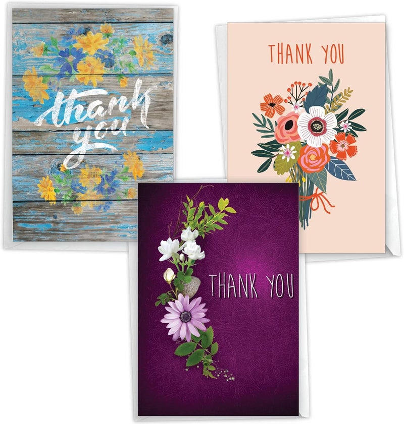 NobleWorks Assortment Pack of 3 Thank You Greeting Cards with Envelopes 3 Designs 1 Each Pretty Grateful VC8127TYGC1x3 - Image 1
