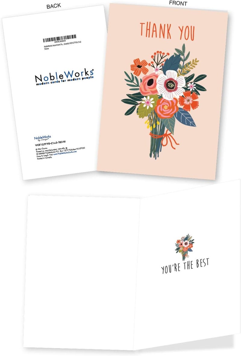 NobleWorks Assortment Pack of 3 Thank You Greeting Cards with Envelopes 3 Designs 1 Each Pretty Grateful VC8127TYGC1x3 - Image 3