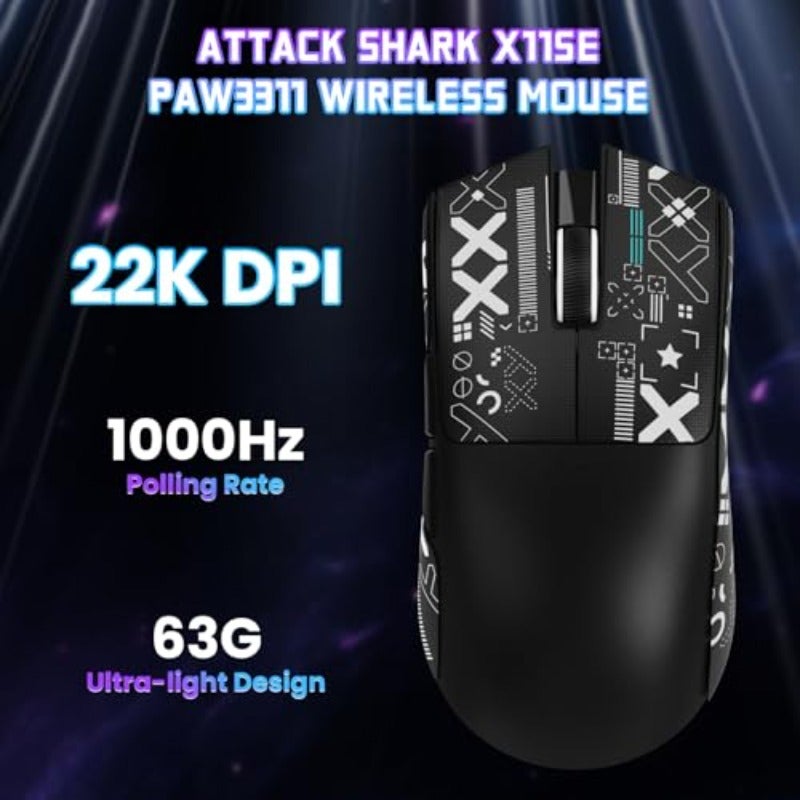 ATTACK SHARK X11SE Wireless Gaming Mouse 63g Superlight With PixArt PAW3311 Sensor 22000 DPI Tri-Mode BT 2.4Ghz Wired 1000Hz Polling rate Dual Driver 300mAh Battery for PC Xbox Mac Black - Image 3