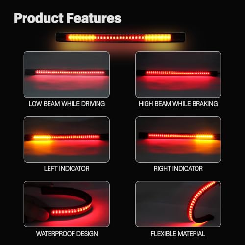 Pivalo Brake Stop Turn Signal License Plate 5W 3m Adhesive 3528 SMD 48 LED Bulb Light Strip for Car/Motorcycle/Harley Davidson/ATV/SUV, 8-inch, Red, White, Green & Yellow - Image 3