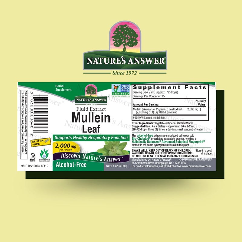 Nature's Answer Mullein Leaf | Herbal Supplement | Supports Respiratory Function & Mucous Membranes | Non-GMO & Kosher | Gluten-Free & Alcohol-Free 1oz (2 Pack) - Image 2