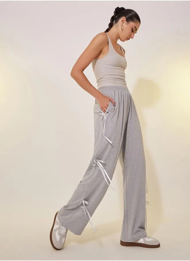 Take Two Take Two Solid Wide Leg Pants with Bow Tie