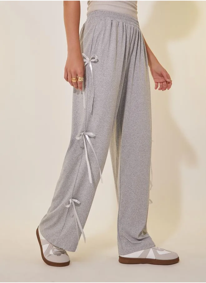 Take Two Take Two Solid Wide Leg Pants with Bow Tie