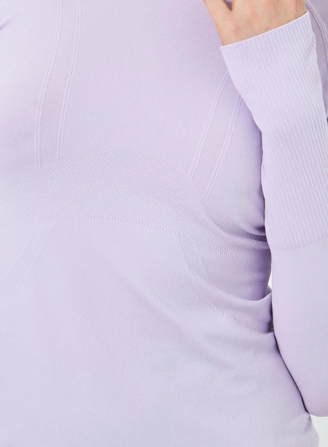 Styli Active  Lilac Seamless Contour Detail Short Sleeves Top for Women | Best Price UAE
