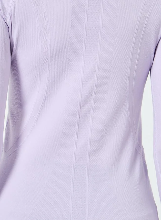Styli Active  Lilac Seamless Contour Detail Short Sleeves Top for Women | Best Price UAE