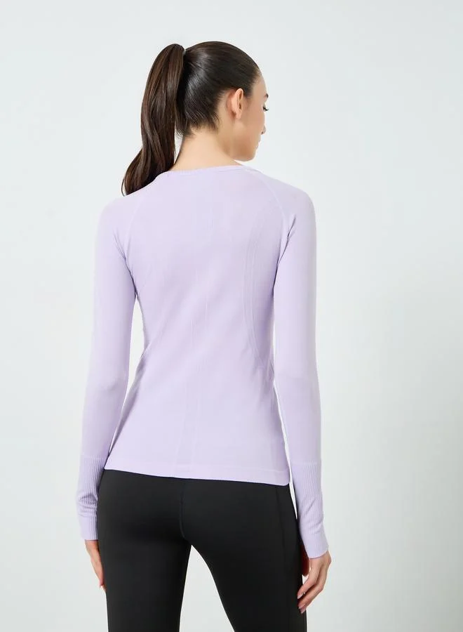 Styli Active  Lilac Seamless Contour Detail Short Sleeves Top for Women | Best Price UAE