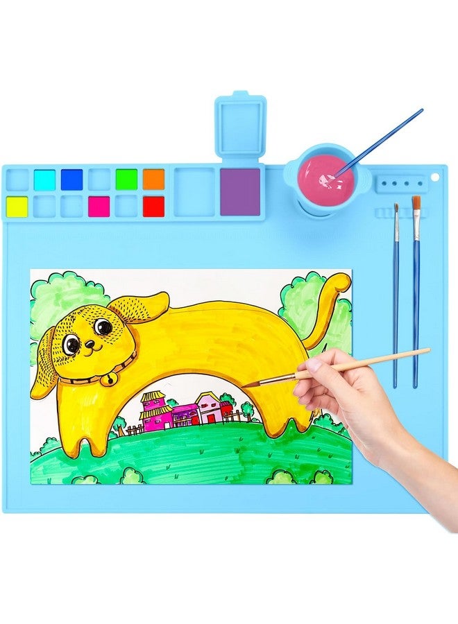 BeFunky Silicone Art Mat with Cup, Painting Mat for Crafts, Artist Mat with Brush Holders for Kids Gift, Clay, DIY Creations and Play Doh (Blue) - Image 1