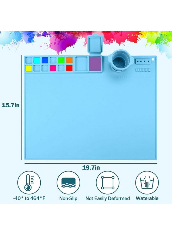 BeFunky Silicone Art Mat with Cup, Painting Mat for Crafts, Artist Mat with Brush Holders for Kids Gift, Clay, DIY Creations and Play Doh (Blue) - Image 3