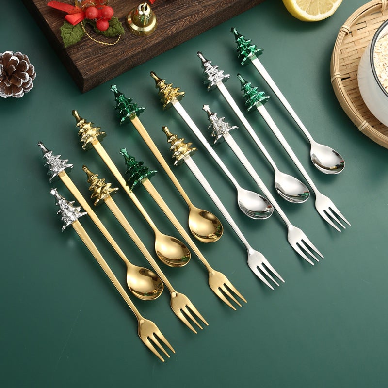 Christmas Tree Tableware Spoon Fork Suit Creative Ins Style Light Luxury Cake Dessert Fruit Fork Coffee Mixing Spoon - Image 2