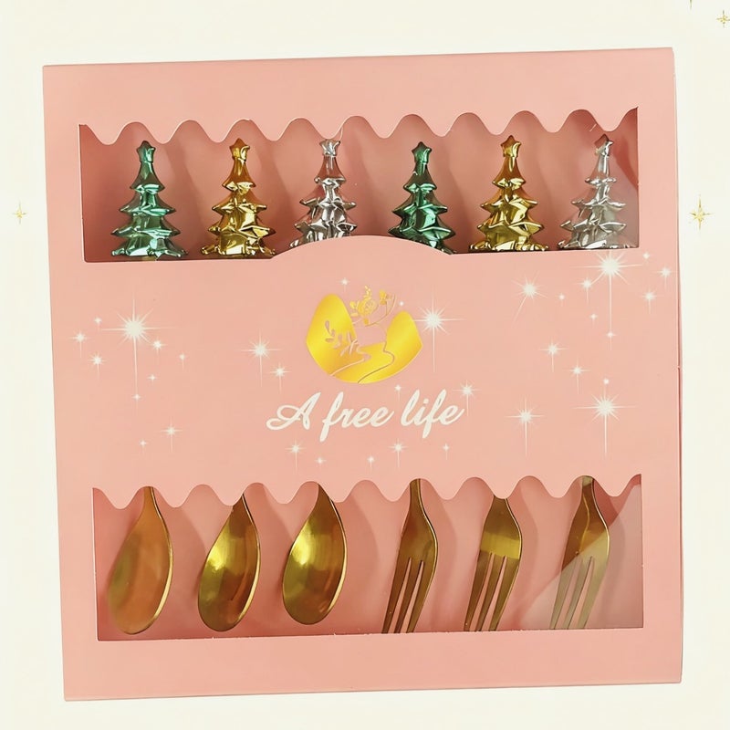 Christmas Tree Tableware Spoon Fork Suit Creative Ins Style Light Luxury Cake Dessert Fruit Fork Coffee Mixing Spoon - Image 1
