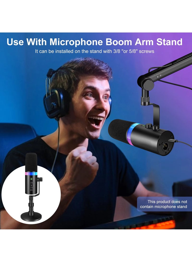 USB XLR Dynamic Microphone Touchmute Headphone Jack Volume Control For Youtube PC Game Sound Card Recording Metal LM20 (Microphone and Base) - Image 2