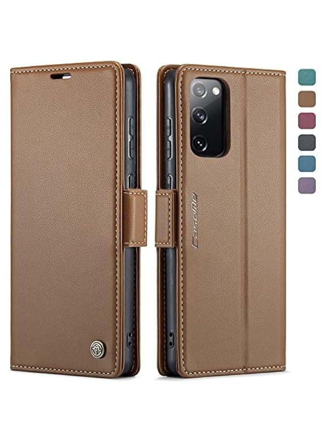 Samsung Galaxy S20 FE 5G Wallet Case - RFID Blocking Leather Purse Style Flip Case with Magnetic Stand for Samsung Galaxy S20 FE 5G 6.5 inch - Fashion Brown - Image 1