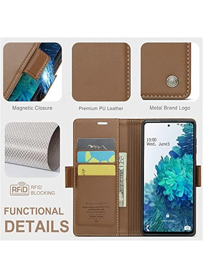 Samsung Galaxy S20 FE 5G Wallet Case - RFID Blocking Leather Purse Style Flip Case with Magnetic Stand for Samsung Galaxy S20 FE 5G 6.5 inch - Fashion Brown - Image 4