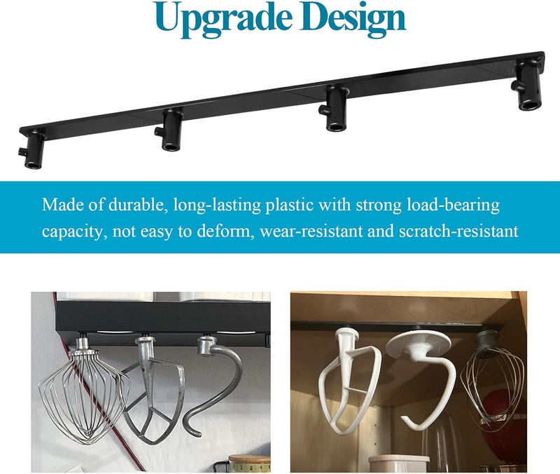 WFCYX Stand Mixer Attachment Holder Compatible With Kitchenaid Mixer Accessories, Organize Flat Paddle Beater, Wire Whisk, Dough Hook Attachments, Space Saver for Wall or Below Cabinets,1 Pcs Black - Image 5