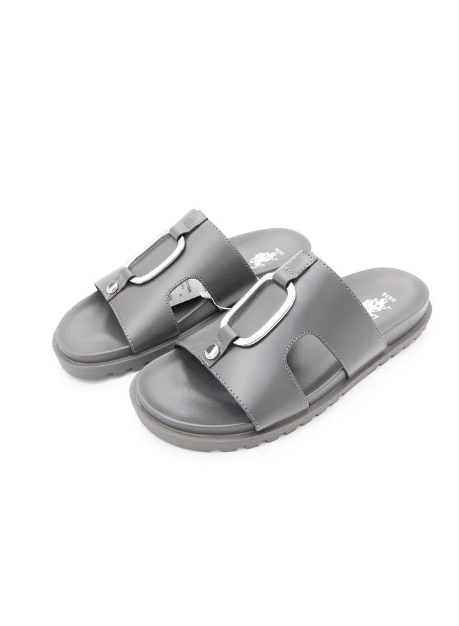 U.S. Polo Assn. GREY US Polo Men’s Grey Slide Sandals – Casual Slip‑On Slides with Silver Accent, Comfortable Everyday Footwear for Men | Best Price UAE