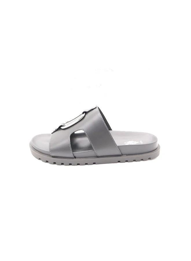 U.S. Polo Assn. GREY US Polo Men’s Grey Slide Sandals – Casual Slip‑On Slides with Silver Accent, Comfortable Everyday Footwear for Men | Best Price UAE