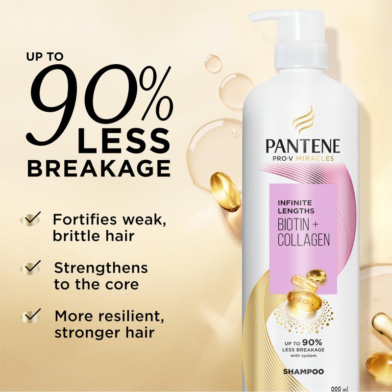Pantene Infinite Lengths Shampoo, Sulfate Free with Biotin + Collagen, Strengthens Brittle Hair, Up to 90% Less Breakage, Safe for Color Treated Hair, Pro-V Miracles, Floral Scent, 30 Fl Oz - Image 2